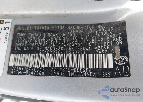 2006 Toyota Corolla Xrs from USA, damaged, VIN 2T1BY32E46C550361